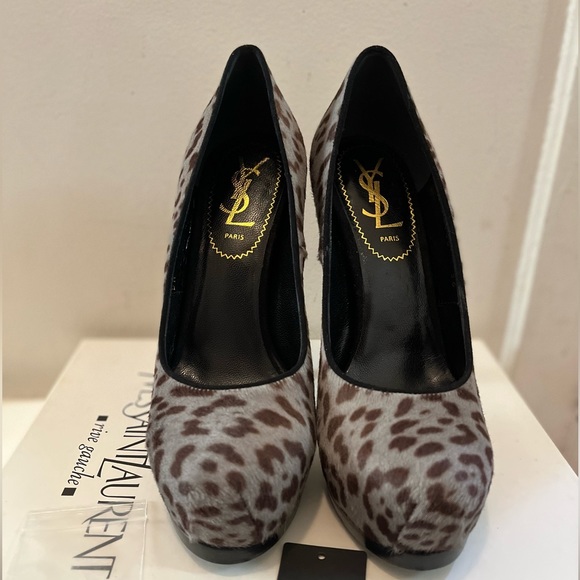 YSL Tribute Pony Hair Leopard Pump UNILEOPARD ANTHRACITE - Picture 9 of 12